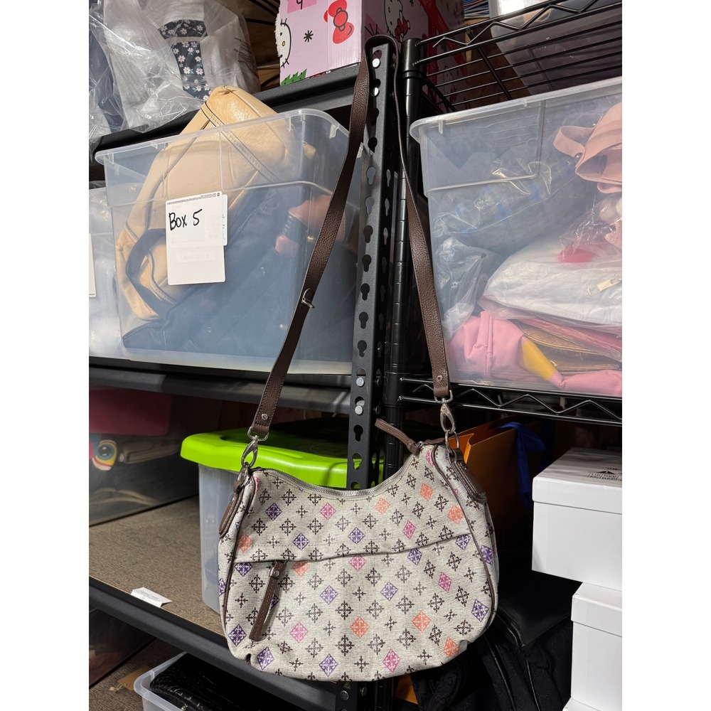 Neutral‎ Geometric Pattern Shoulder Bag With Brown Straps